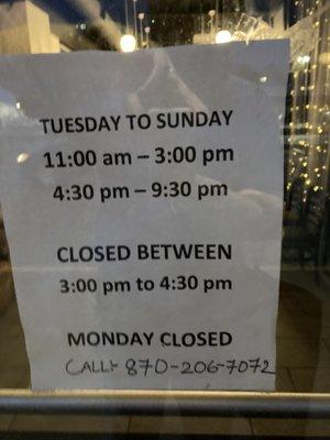 hours of business posted on front entrance