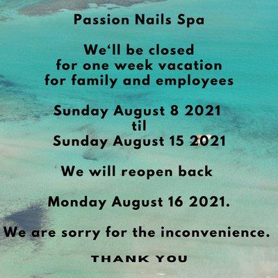 Closed for vacation from Sunday August 8 2021 til Sunday August 15 2021.We will reopen normal business hours Monday August 16 2021