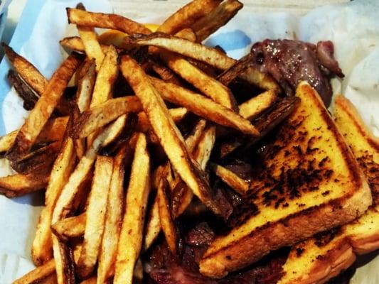 Steak night with garlic toast your choice of potato...this person got the fresh cut fries. Come by to check it out THURSDAYS 4-8