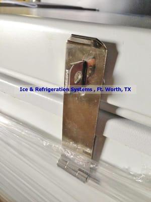 These are hasps, not the "locking bar" Alamo Refrig claims they have. Thank you Ice & Refrig for the photos.