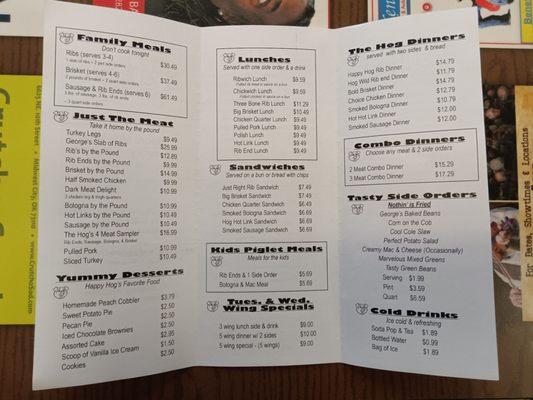 Menu as of July 2024