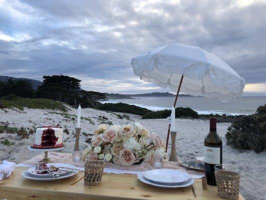 Our engagement with Pillows + Picnics setup.