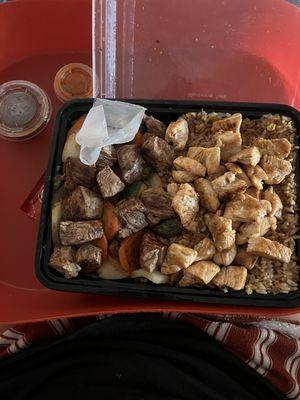 Chicken and Filet Mignon with veggies and fried rice