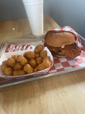 Nashville hot Chicken Sandwich and tater Big Tots