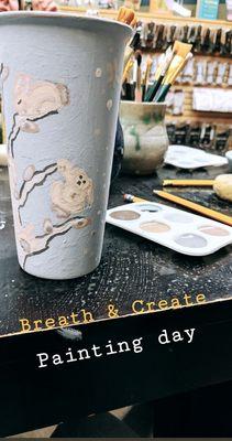 Personal Painted Pottery, brushes, pallet