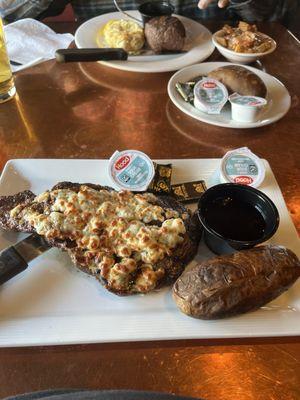 Black and blue ribeye dinner.