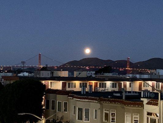 Full moon over Golden Gate Bridge from top room