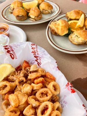 POTATO SKINS stuffed with seafood...  MUSHROOM CAPS stuffed with crab imperial  FRIED CALAMARI