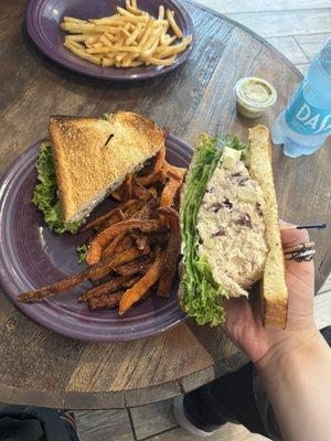 Chicken Salad Sandwich, Sweet potato fries