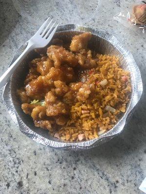 Sesame chicken with pork fried rice