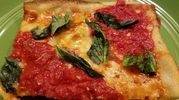 Grandma pie with basil  (extra). Love the tangy sauce.