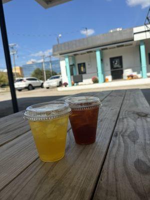 Apricot mango tea and strawberry green tea