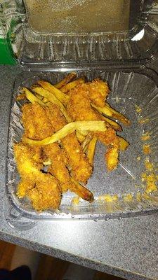 Homemade chicken fingers and "fries"