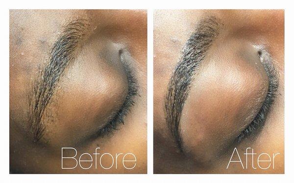 Brows shaped waxed and styled.