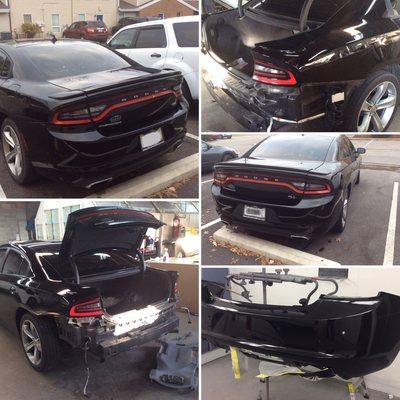 2015 Dodge Charger R/T  rear bumper cover replacement-work by Milton's Paint and Body Shop