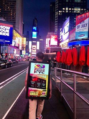 One human billboard in Times Square