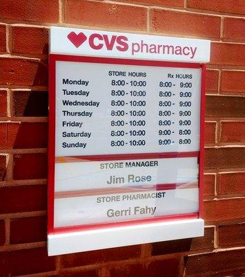 CVS, Media -- hours, manager info