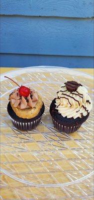 German Chocolate Cake (L) and Peanut Butter Cup (R) cupcakes. YUM!