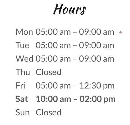 Hours, closed last Saturdays of the month