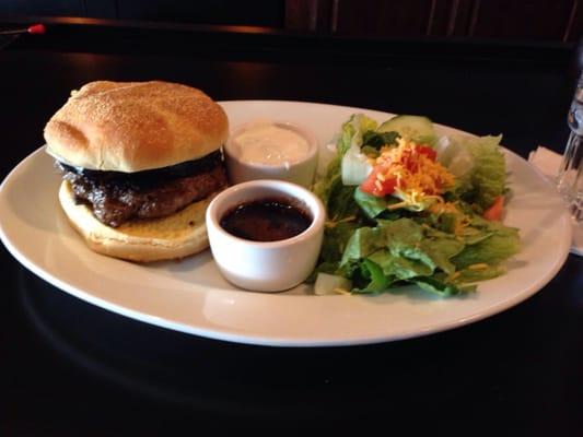 Eggplant burger with salad- burger was a bit overcooked and dry.