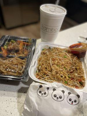 pork Special Fried Rice and Hunan Steak Dinner