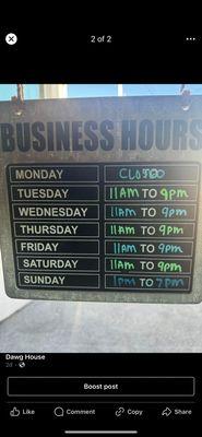 New hours! Open 6 days a week