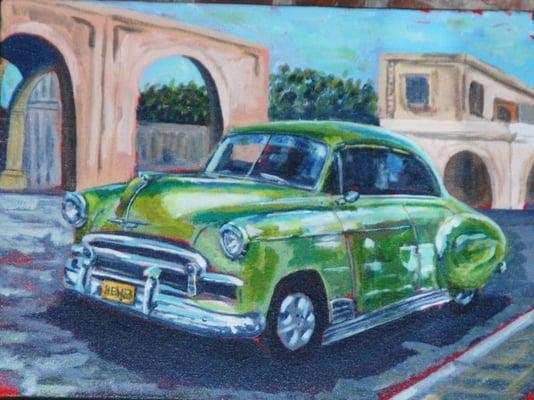 "Green Chevy" by Malcolm Moses. Original painting. Acrylic.