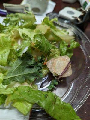 Brown, slimy lettuce. This only shows SMALL portion of what was in the bowl.