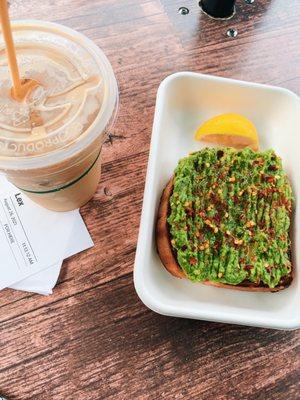 Iced Caramel Coffee & OG Avocado Toast