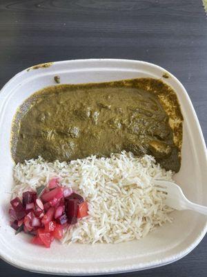 Palak chicken with rice