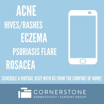 Many skin conditions can be treated in a virtual visit. Call 816-287-1528 to schedule!