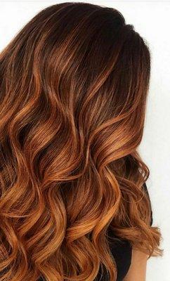 Beautiful red tones, balayage ( brown rooted)