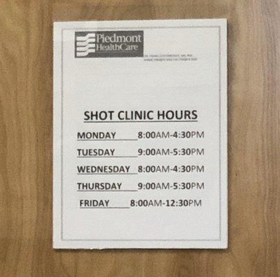 Allergy Shot Clinic Hours