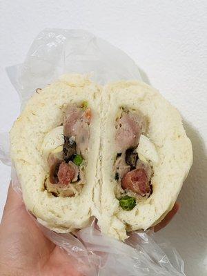 Chicken sausage mushroom egg bun