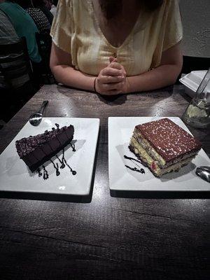 Chocolate moose cake and Tiramisu