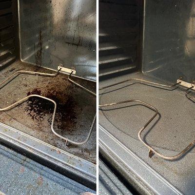 Before and after cleaning of the oven