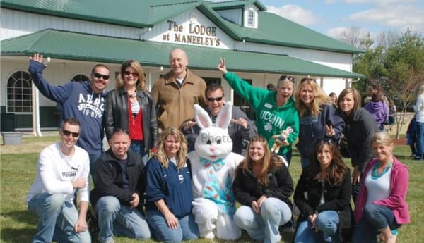 Photo of some of our staff from our annual Easter Egg Hunt on Good Friday at Maneeley's!