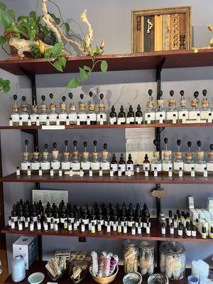 Selection of fragrance oils at the front of the store. You can mix these too!