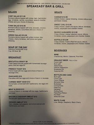 New menu as of November 2021