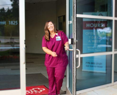 Emily welcoming our patients!