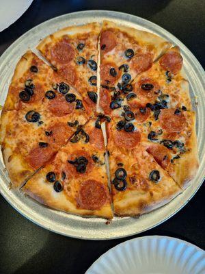 Create your own 12" pepperoni and black olive.