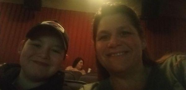 Me and my little man ready to watch Dumbo on opening night!! Love our little theater!