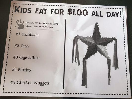 Kids menu. $1 all day