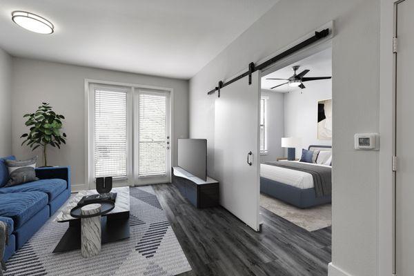 Sliding bedroom door in apartment home