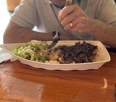 Chicken teriyaki with rice and salad