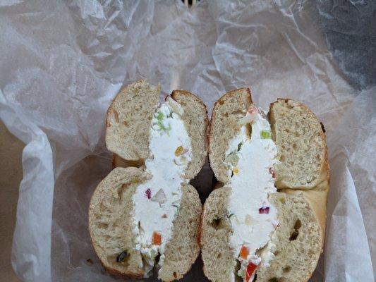 Jalepeno bagel with vegetable cream cheese