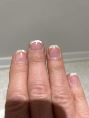 Top Nail Salon in Clearwater Florida. 1 day after manicure, they assured me they were using "regular" polish not gel.