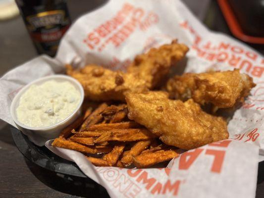 Arctic Cod Fish & Chips . Sweet Potato Fries