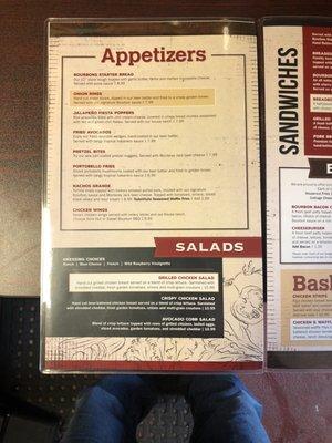 Menu apps and salads