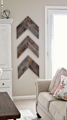 Inquire about these abstract accent pieces made from selected reclaimed lumber